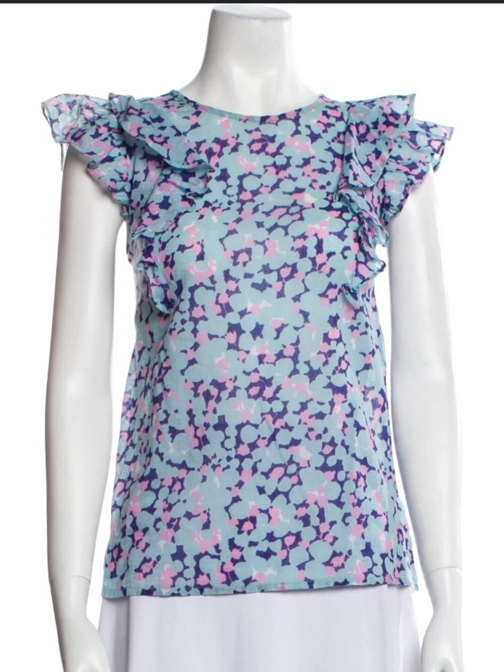 Banjanan Klara Ruffle Sleeve Top Medium Blue Pink